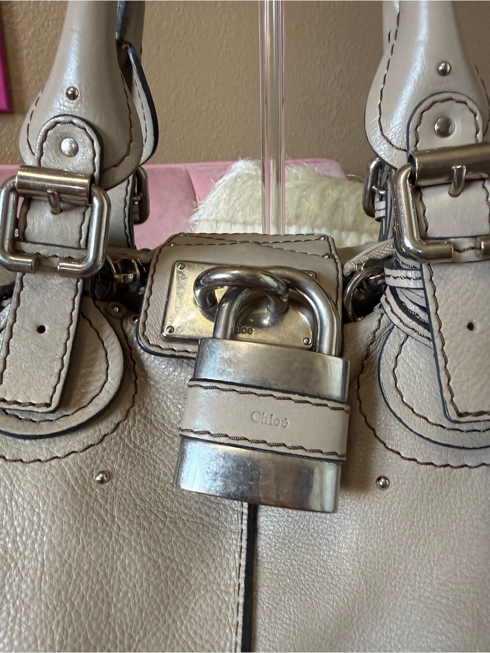 💯 Auth! Classic CHLOE  PADDINGTON Tan Leather  Handbag W Silver Tone Lock & Key - Picture 3 of 17